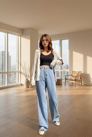 Women's High-Waist Wide-Leg Straight Jeans - POPNOVA