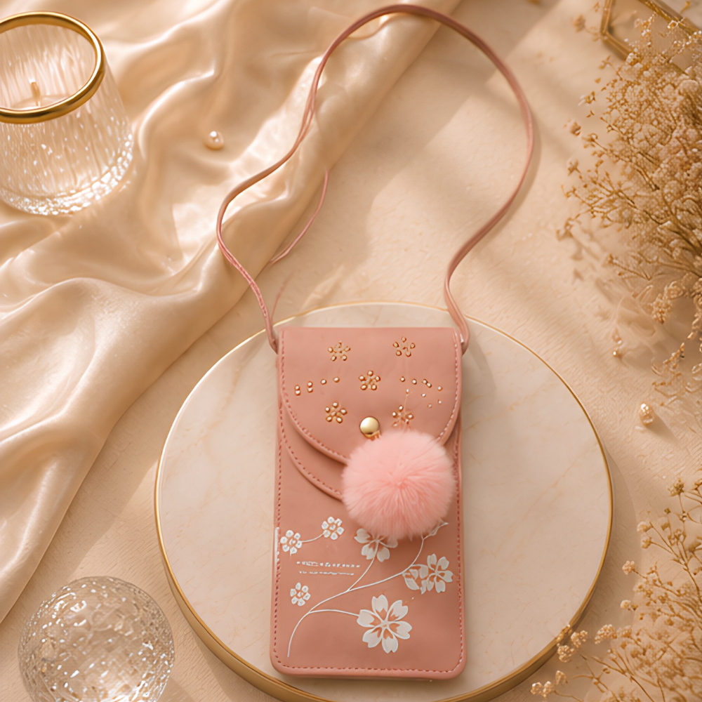 Blush Petal Embellished Mobile Sling Bag