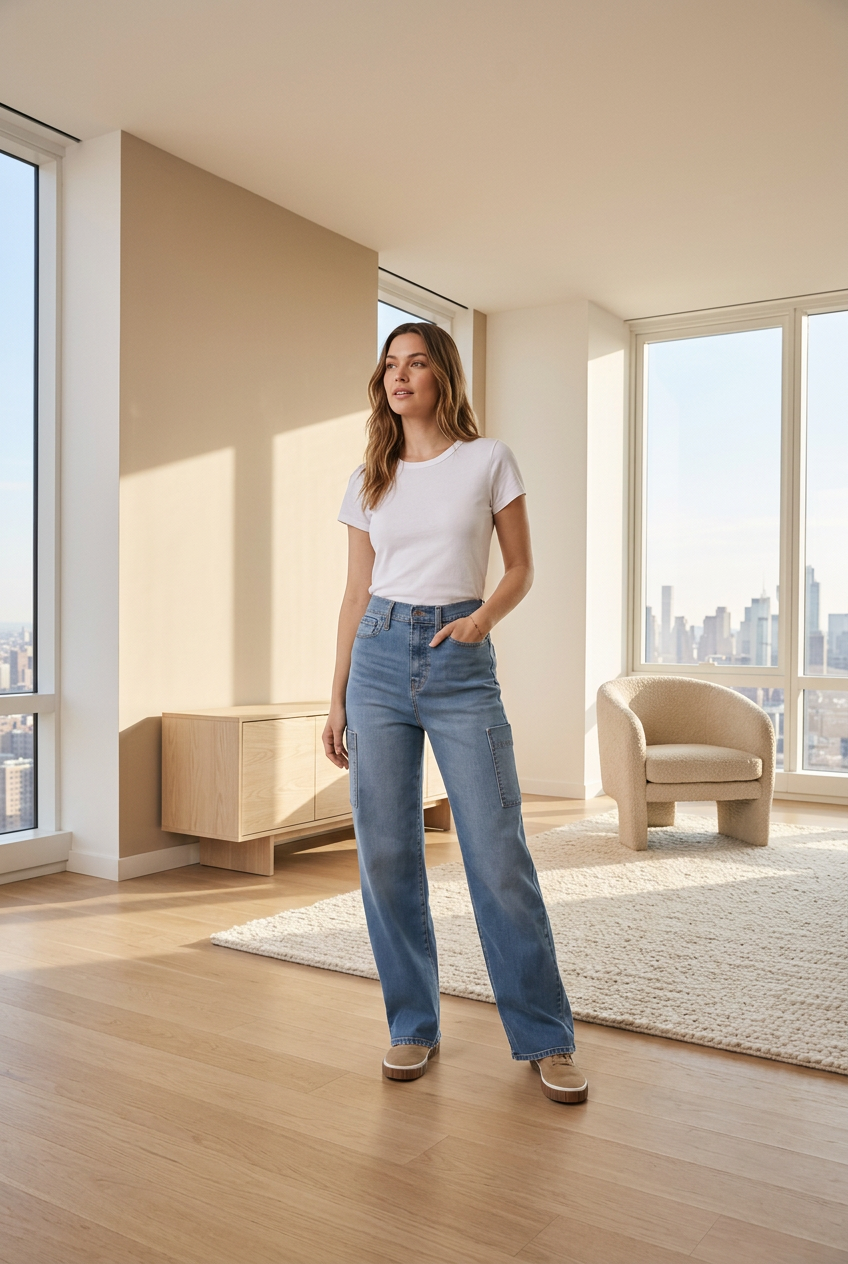 Women's High-Rise Utility Loose-Fit Jeans - POPNOVA