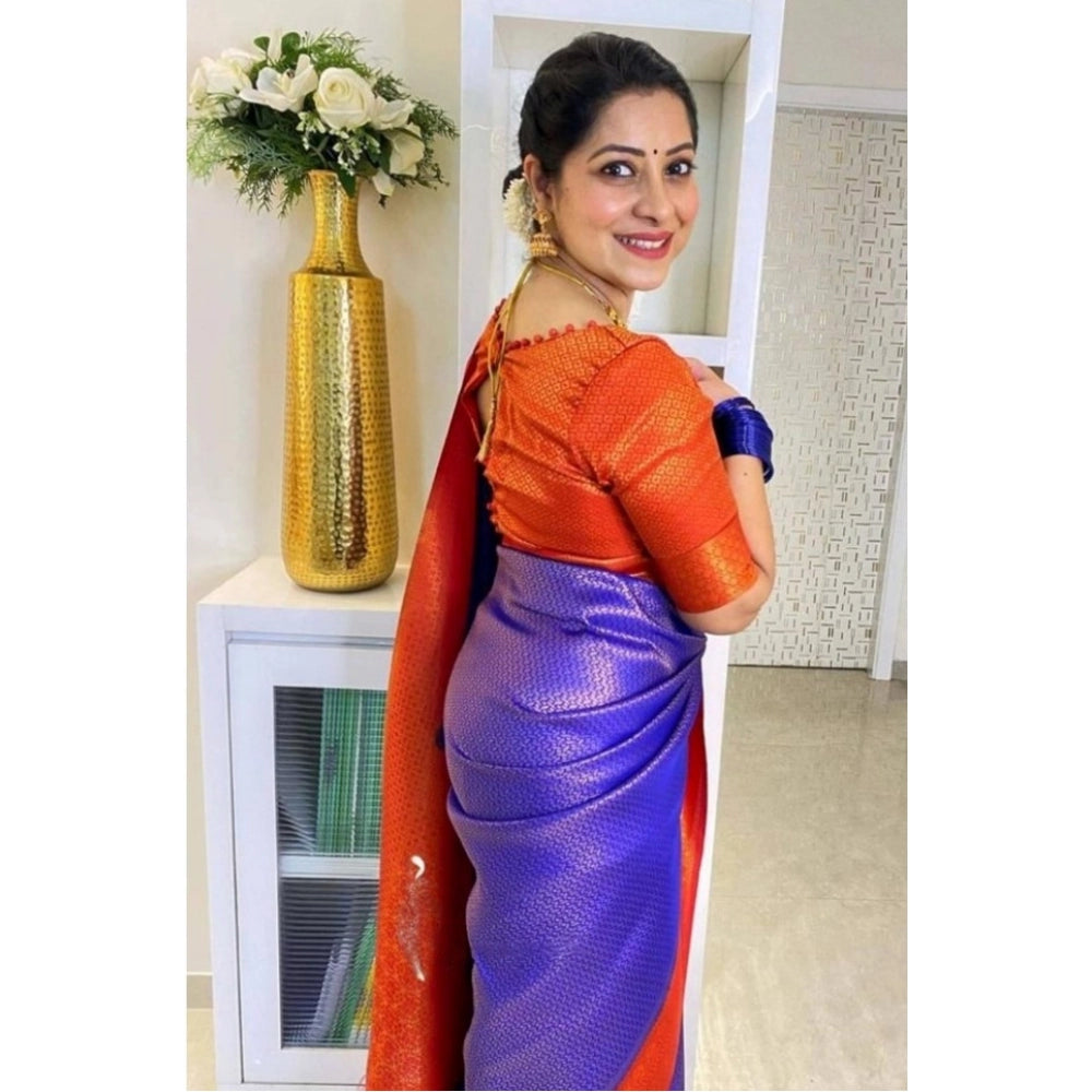 Women's Soft Lichi Silk Printed Saree With Unstitched Blouse 5.5 Mtr (Blue)